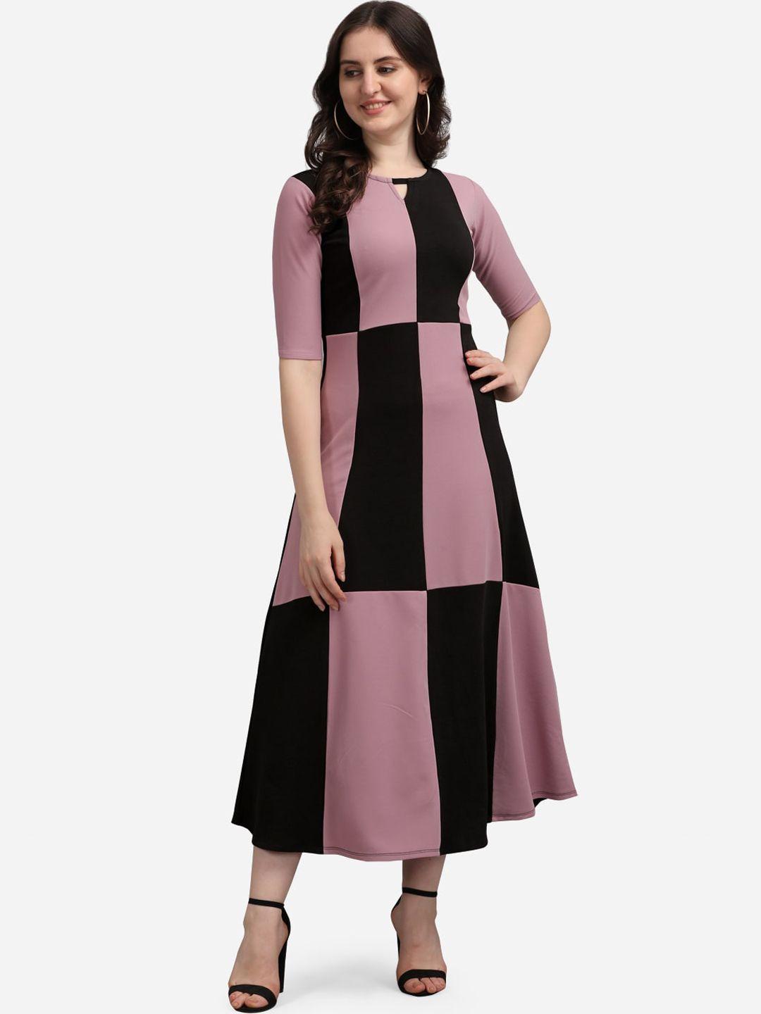 purvaja lavender & black colourblocked keyhole neck midi dress