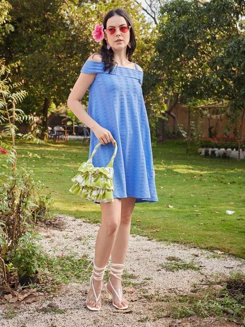 purvaja light blue knitted relaxed fit a line dress