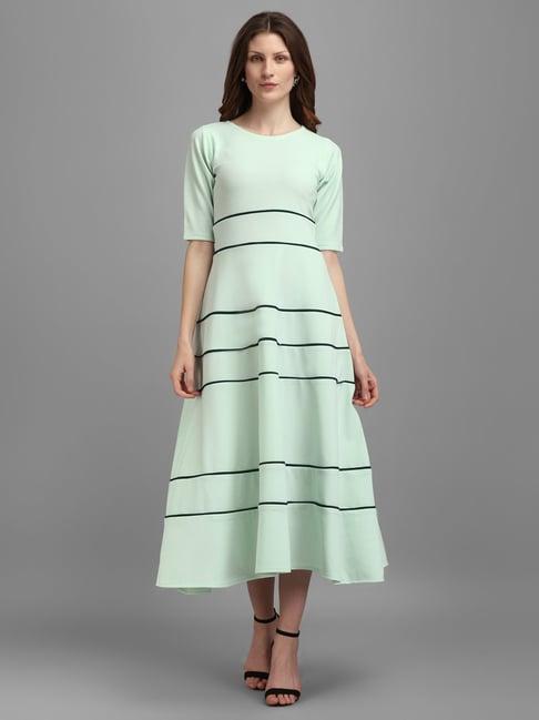 purvaja light green knitted regular fit midi dress