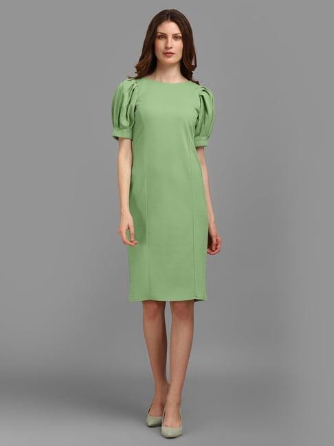 purvaja light green knitted slim fit a line dress