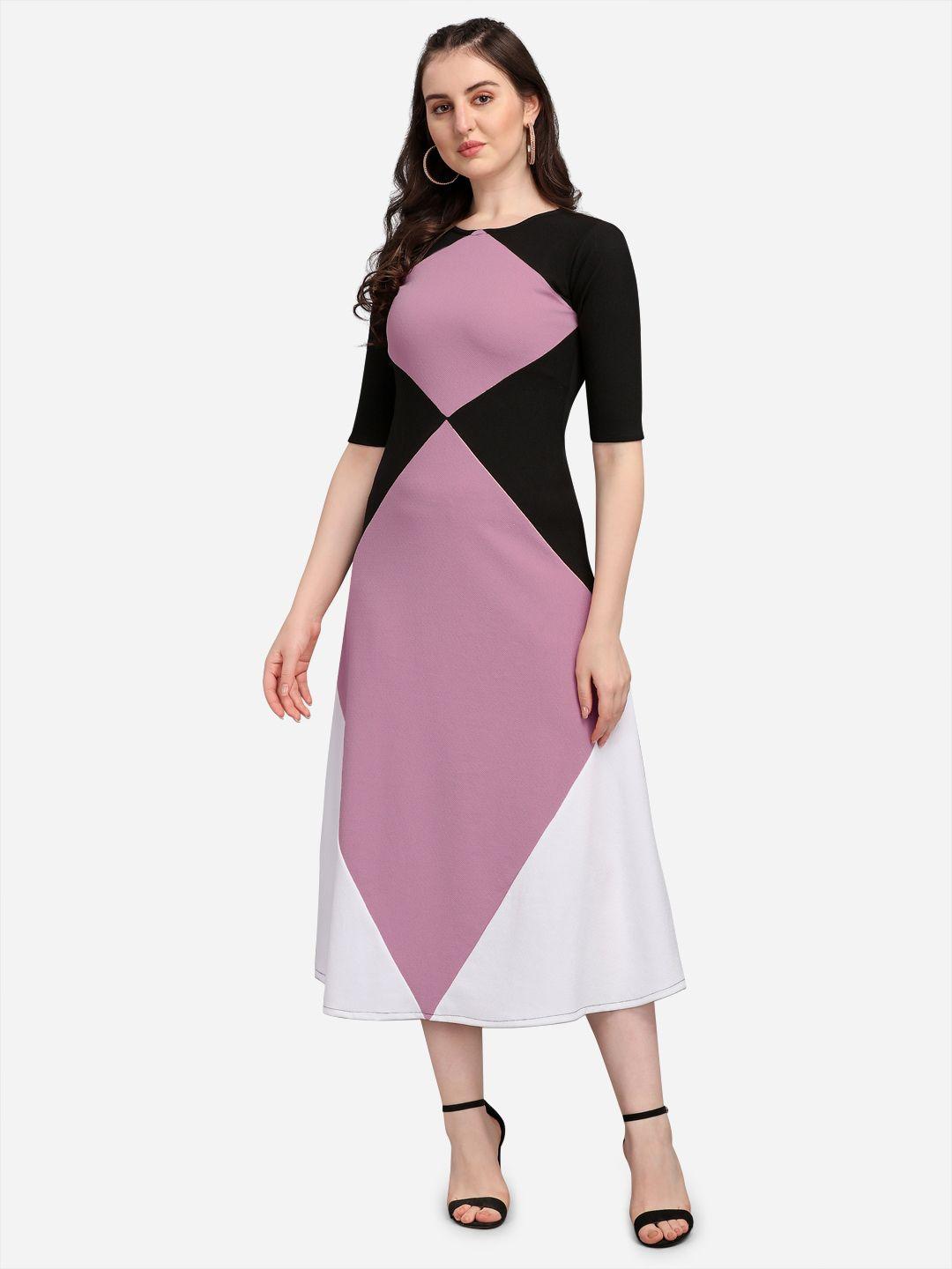 purvaja light violet & black solid colourblocked midi dress