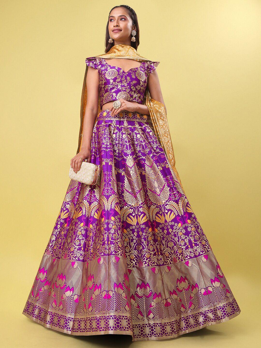 purvaja magenta & gold-toned ready to wear lehenga & unstitched blouse with dupatta