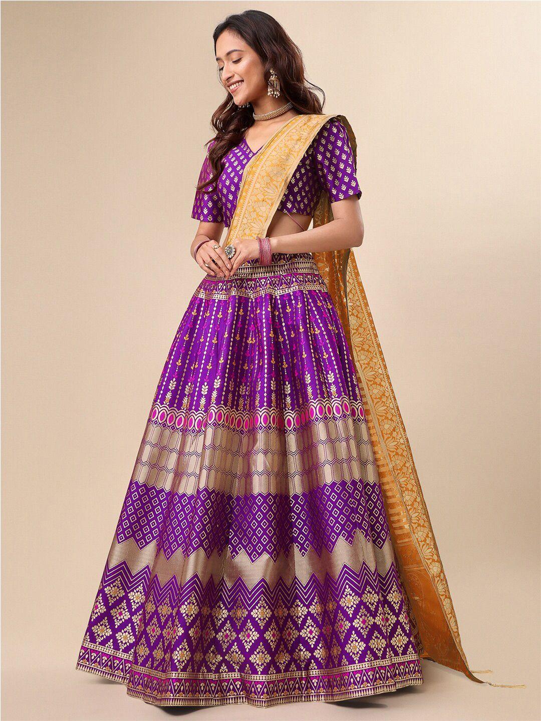 purvaja magenta & gold-toned ready to wear lehenga & unstitched blouse with dupatta