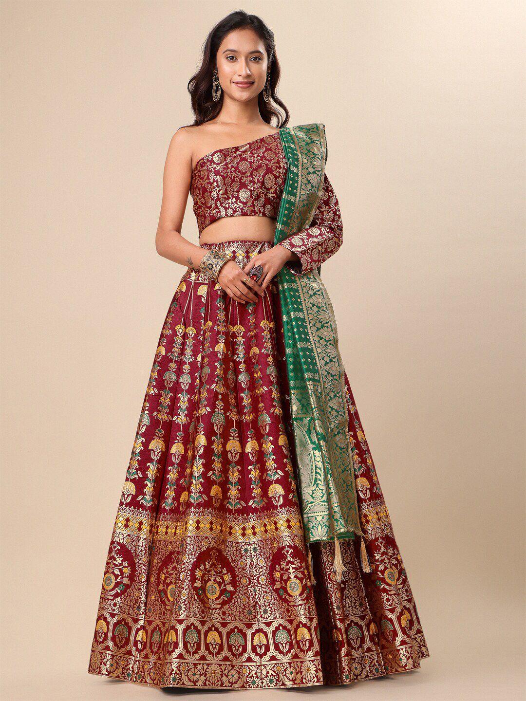 purvaja maroon & green ready to wear lehenga & unstitched blouse with dupatta