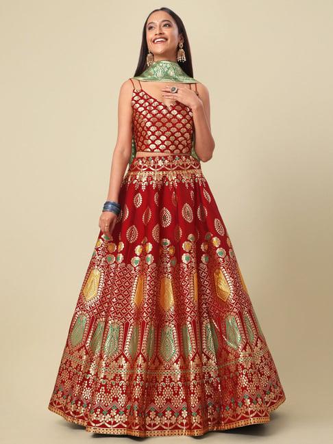 purvaja maroon printed stitched lehenga & unstitched blouse with dupatta