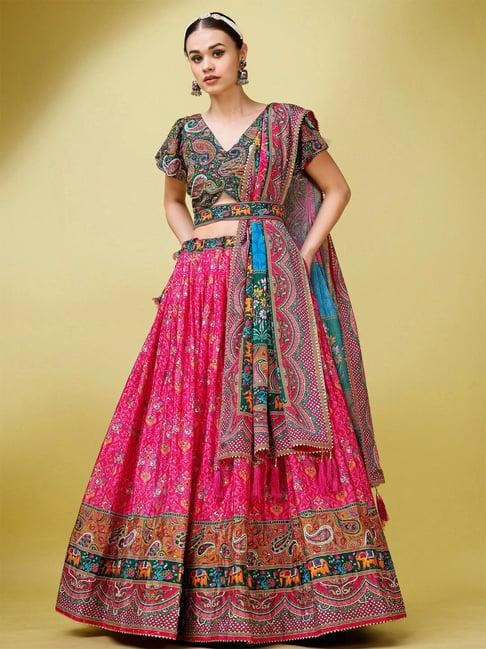 purvaja multicolor printed semi stitched lehenga & unstitched blouse with dupatta