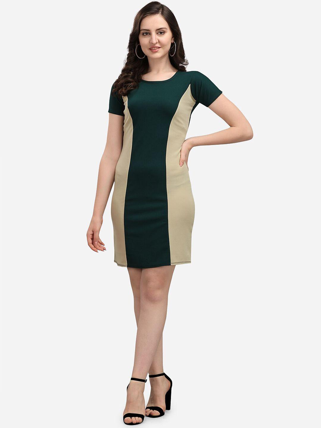 purvaja olive & beige colourblocked sheath dress