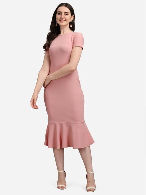 purvaja peach knitted slim fit bodycon dress