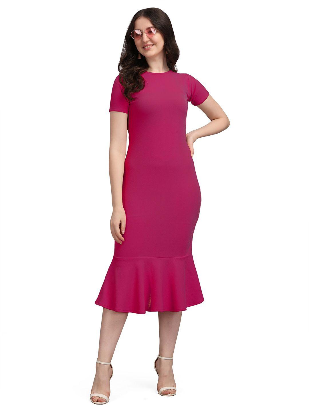 purvaja pink solid bodycon midi dress