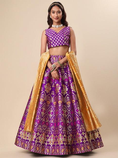 purvaja purple floral print stitched lehenga & unstitched blouse with dupatta