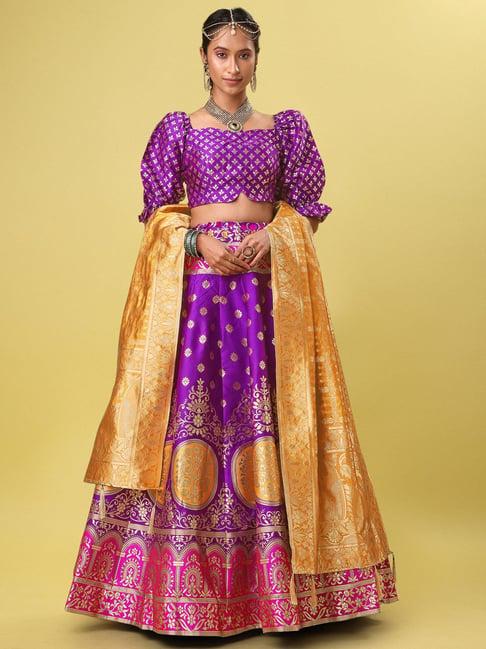 purvaja purple floral print stitched lehenga & unstitched blouse with dupatta