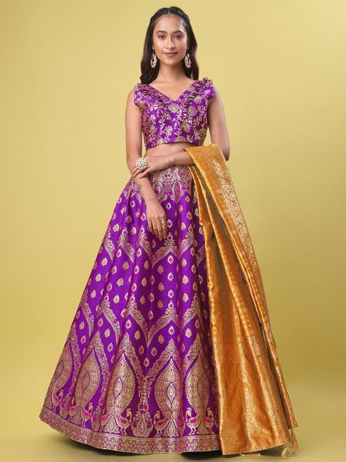 purvaja purple floral print stitched lehenga & unstitched blouse with dupatta