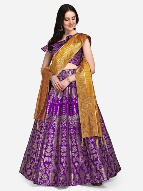 purvaja purple printed stitched lehenga & unstitched blouse with dupatta