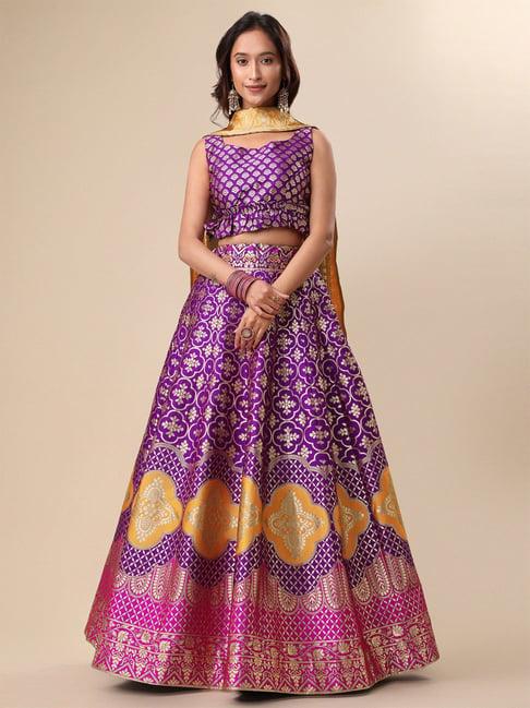 purvaja purple printed stitched lehenga & unstitched blouse with dupatta