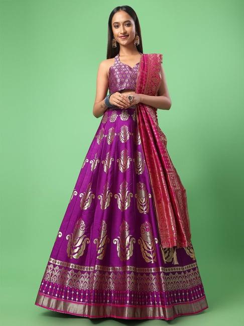 purvaja purple printed stitched lehenga & unstitched blouse with dupatta