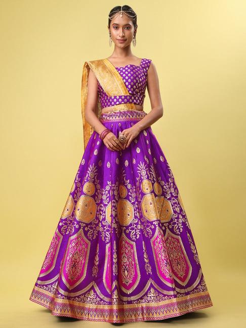 purvaja purple printed stitched lehenga & unstitched blouse with dupatta