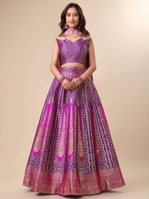 purvaja purple printed stitched lehenga & unstitched blouse with dupatta