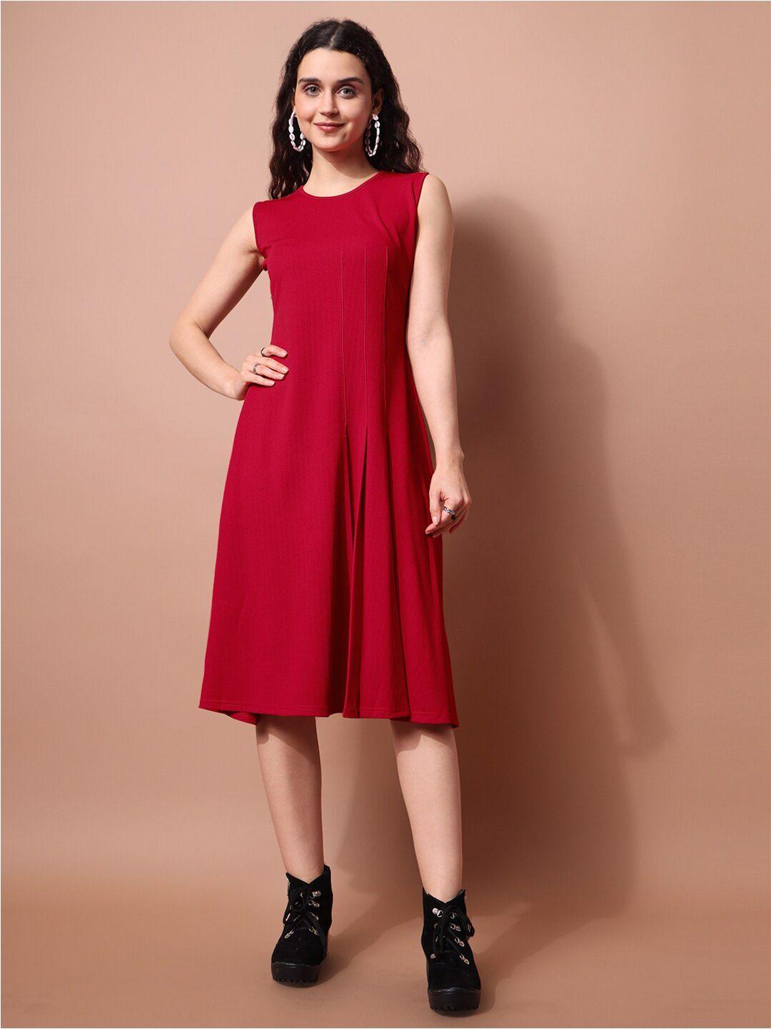 purvaja round neck sleeveless a-line midi dress