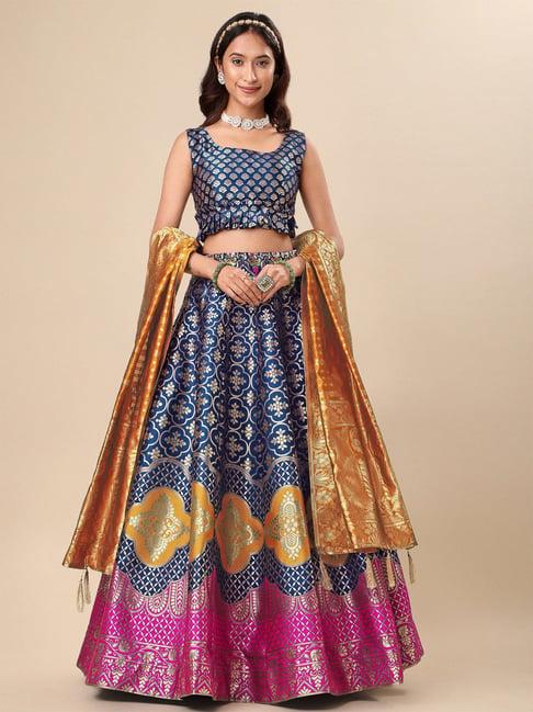 purvaja teal printed stitched lehenga & unstitched blouse with dupatta