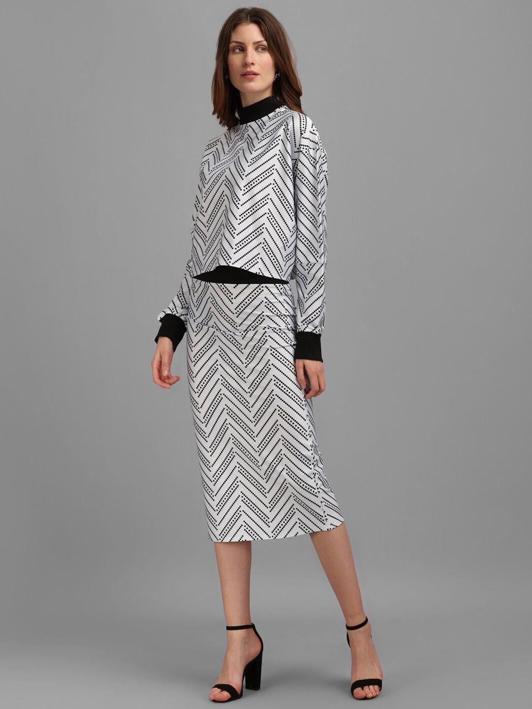 purvaja white & black geometric print top