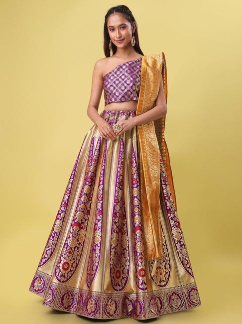 purvaja wine floral print stitched lehenga & unstitched blouse with dupatta