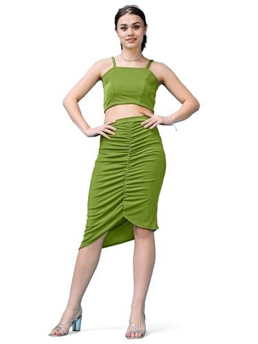 purvaja women’s knee length co-ords (zera-031-olive_green_x-large)