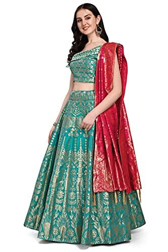 purvaja women's jacquard semi-stitched lehenga choli (aahana-c-green_c-green_free size)