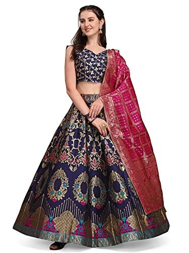 purvaja women's jacquard semi-stitched lehenga choli (amayra-navy blue_navy blue_free size)