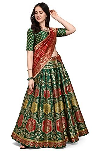 purvaja women's jacquard semi-stitched lehenga choli (kalash-d-green_green_free size)