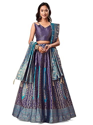 purvaja women's jacquard semi-stitched lehenga choli (lihaaz-navy-blue_navy-blue_free size)