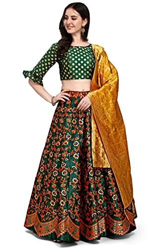 purvaja women's jacquard semi-stitched lehenga choli (sufi-d-green_green_free size)