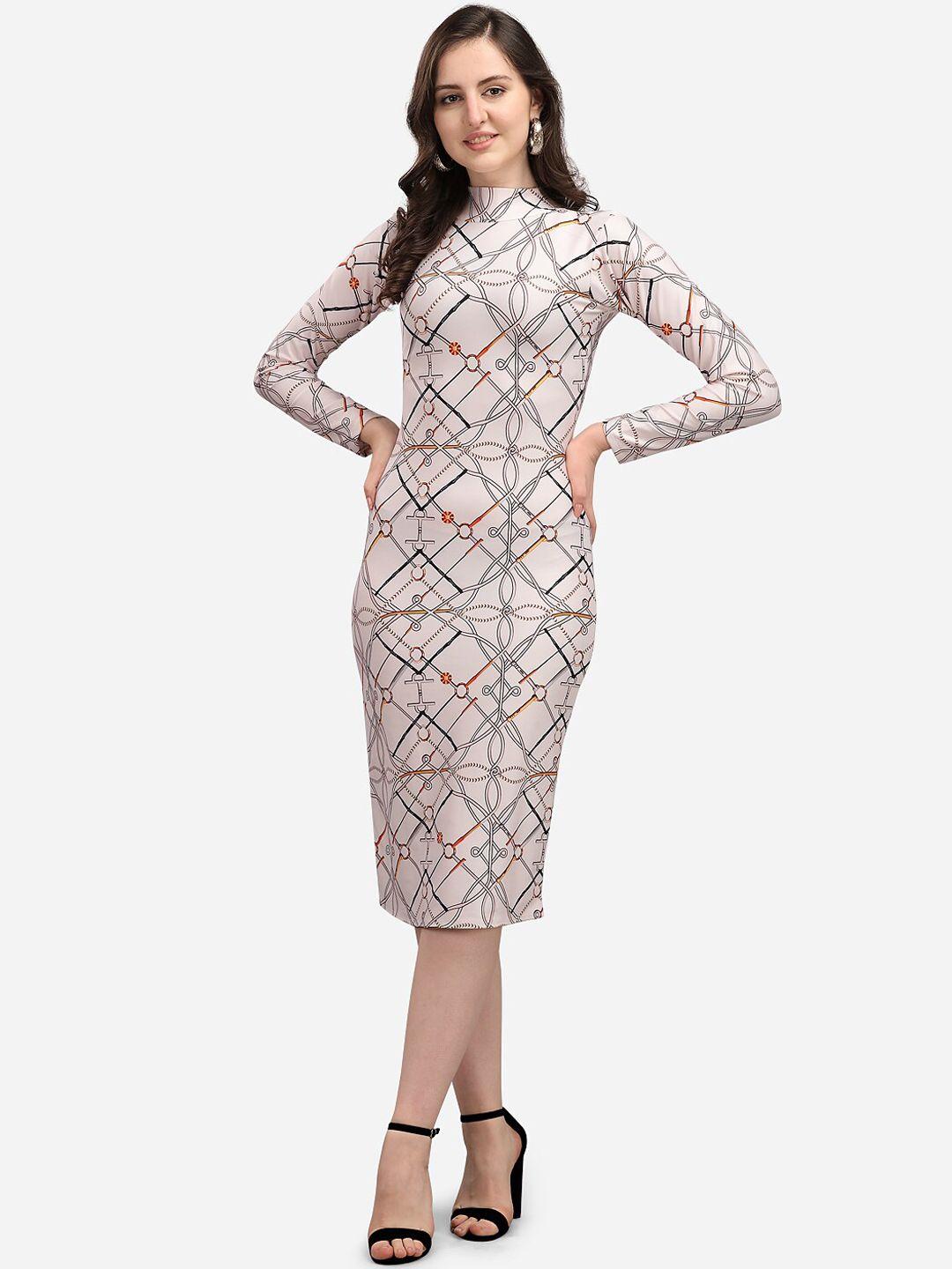 purvaja women beige bodycon dress