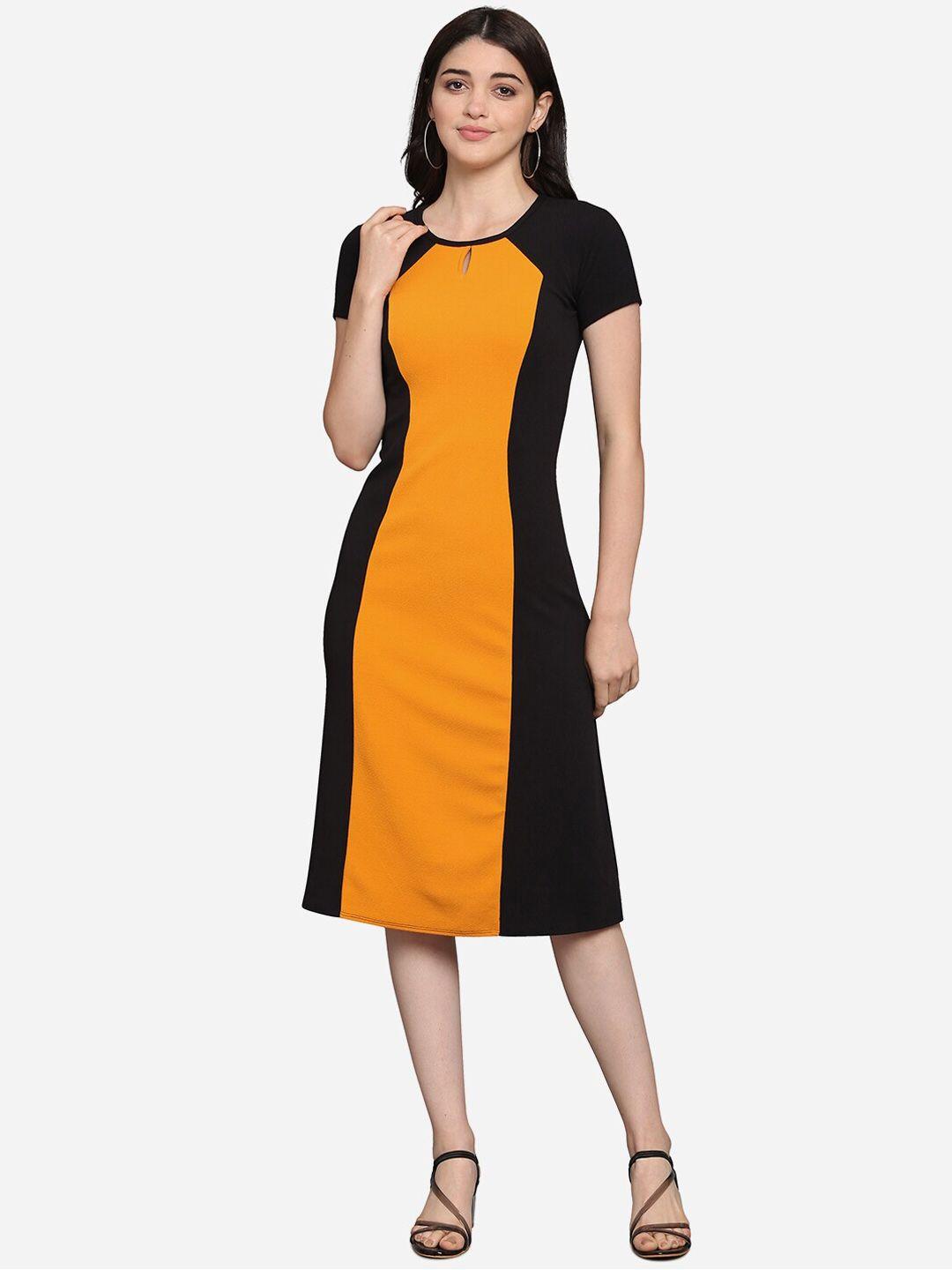 purvaja women black colourblocked sheath dress