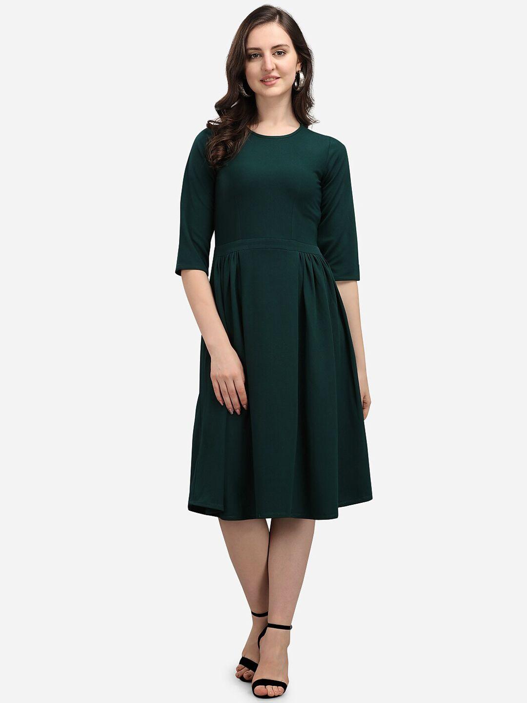 purvaja women green solid fit & flare dress