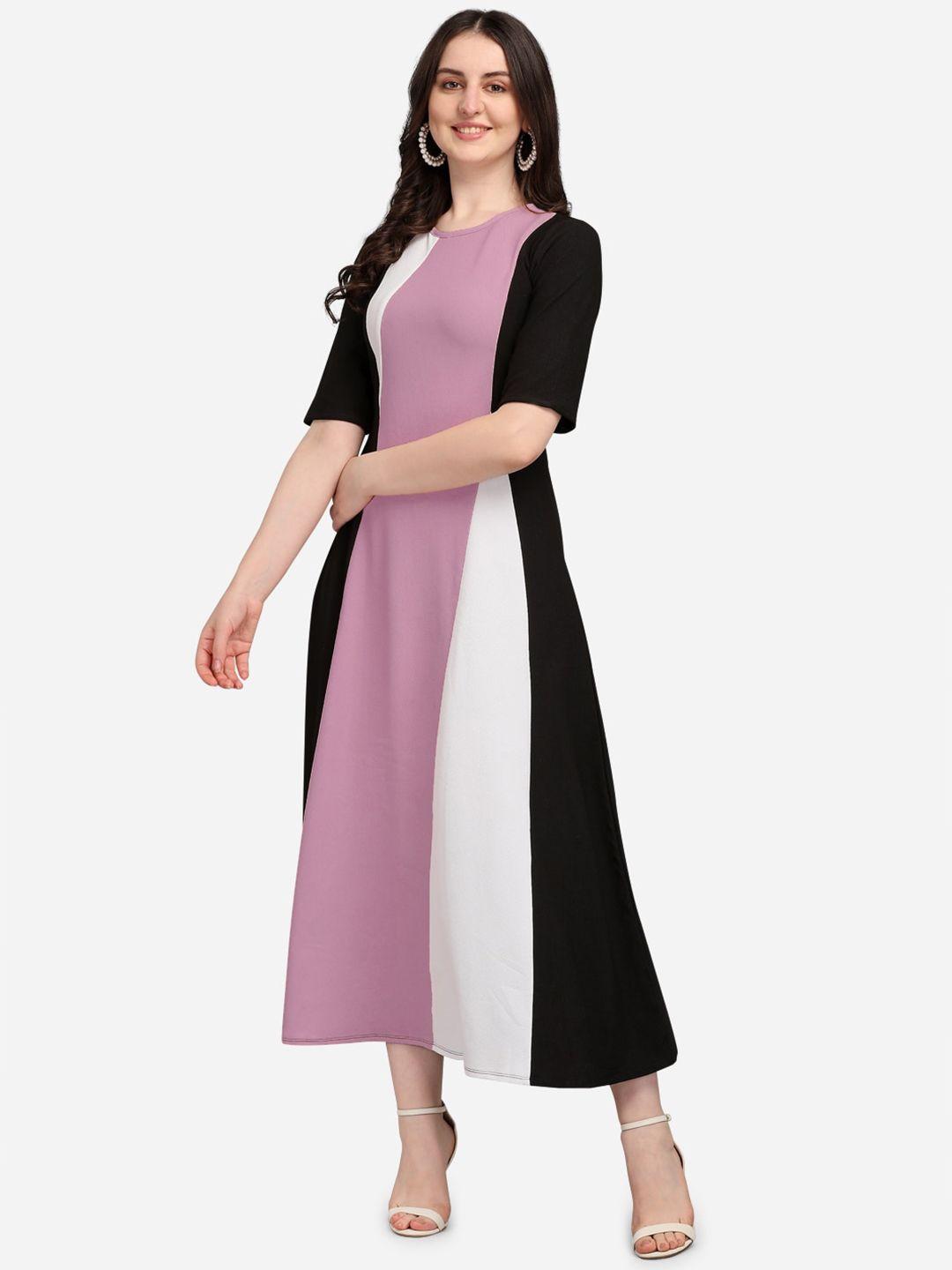 purvaja women lavender & white colourblocked a-line dress