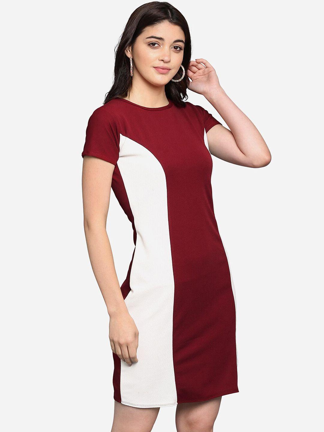 purvaja women maroon colourblocked sheath dress