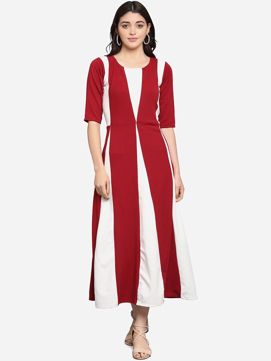 purvaja women maroon solid fit and flare dress