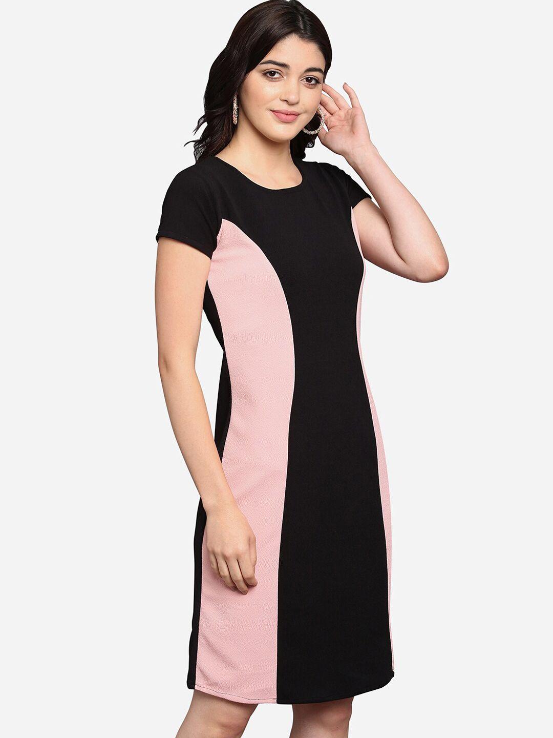 purvaja women peach-coloured colourblocked sheath dress