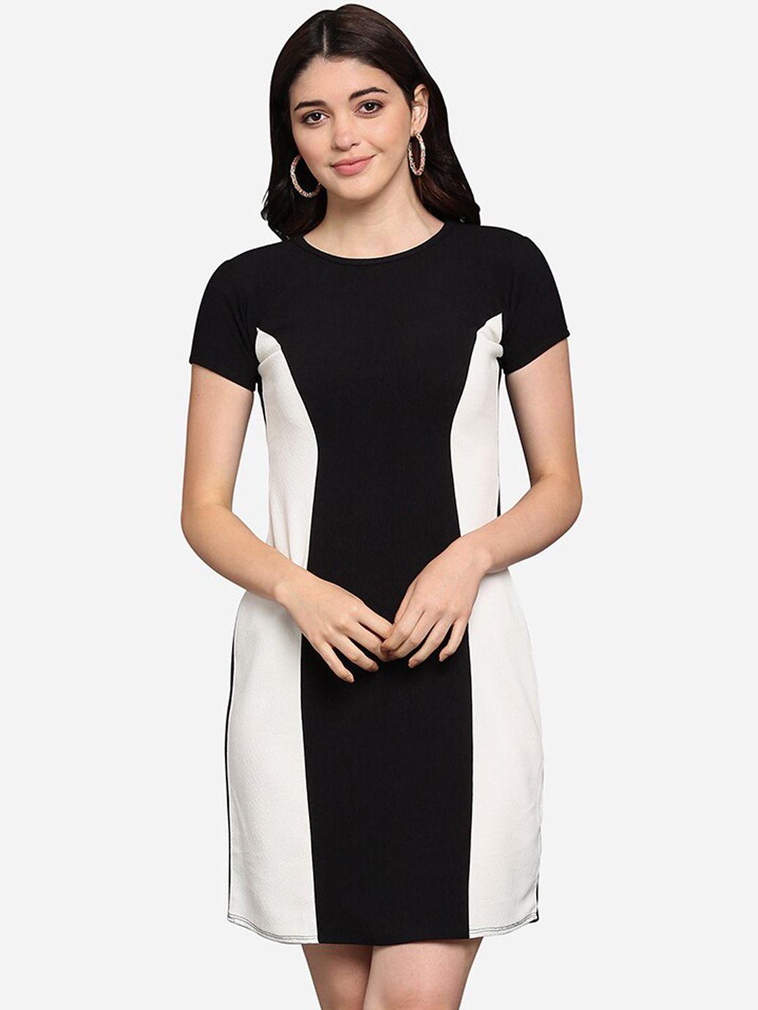 purvaja women white colourblocked sheath dress