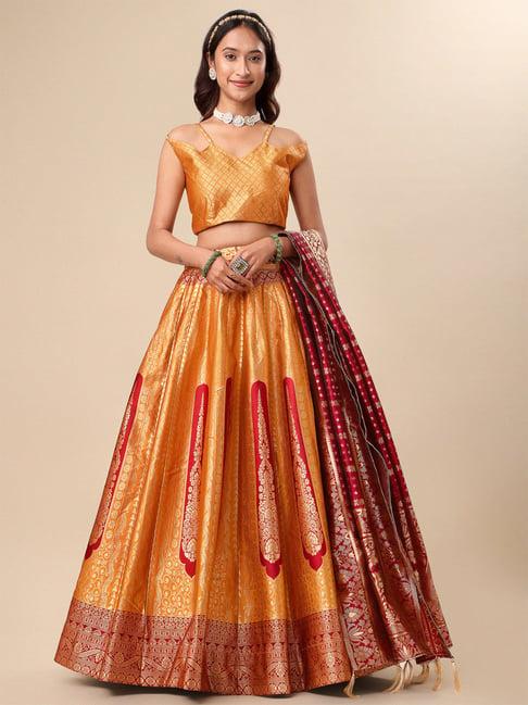 purvaja yellow printed stitched lehenga & unstitched blouse with dupatta