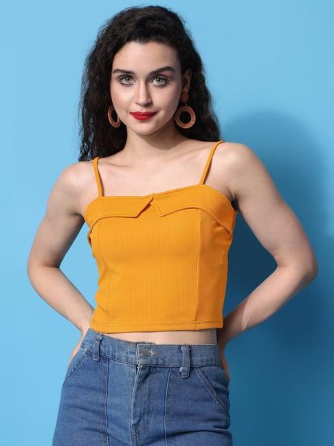 purvaja yellow regular fit crop top