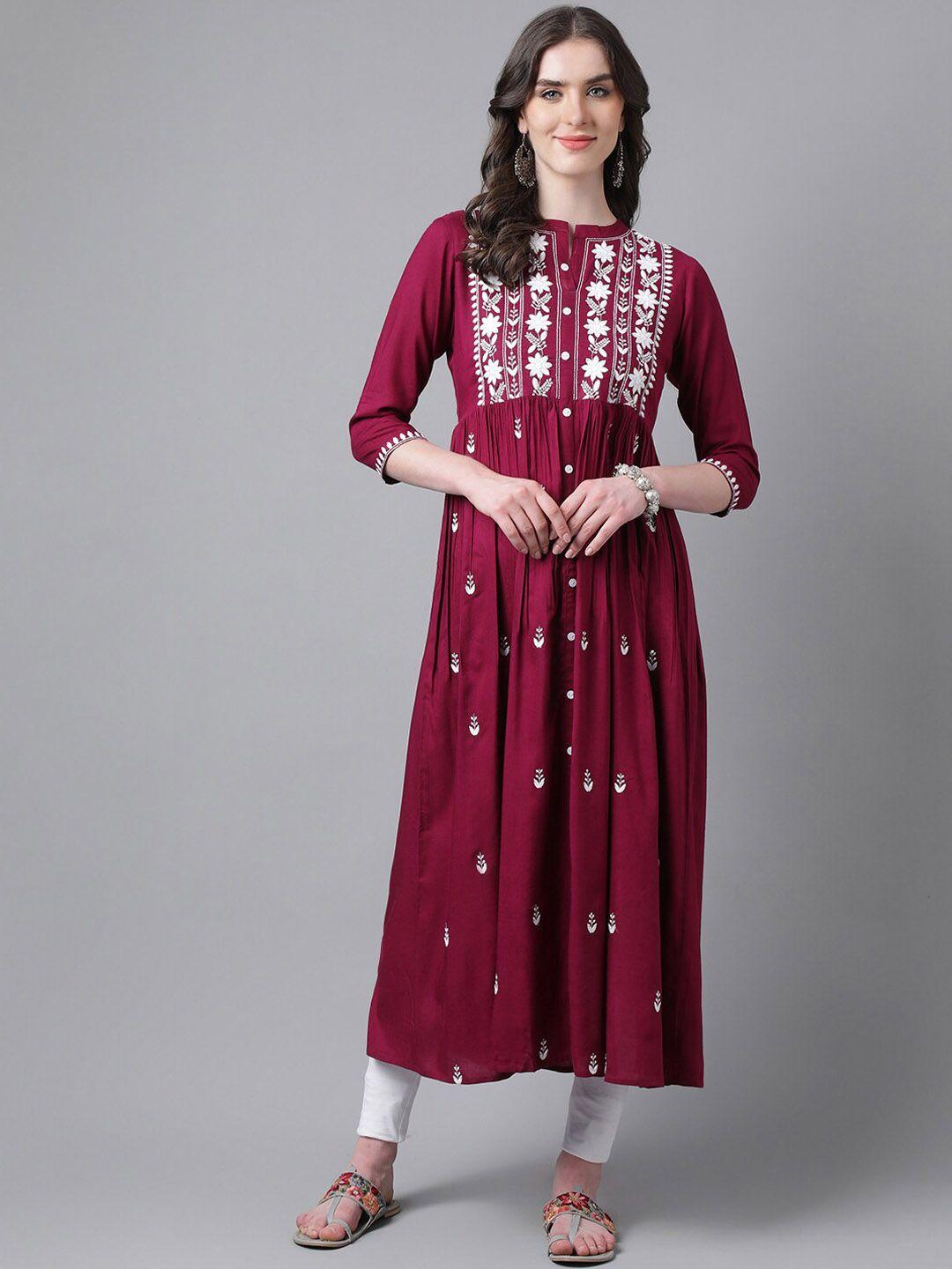 purvija kurties floral embroidered thread work mandarin collar anarkali kurta