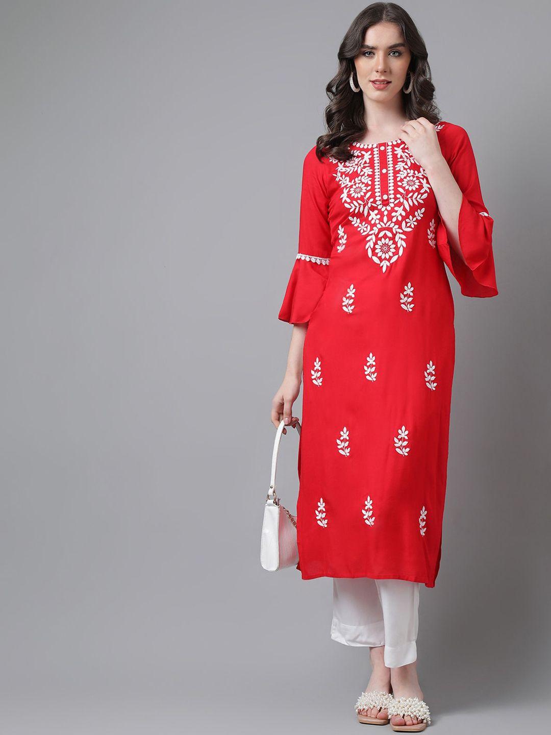 purvija kurties women red embroidered kurta