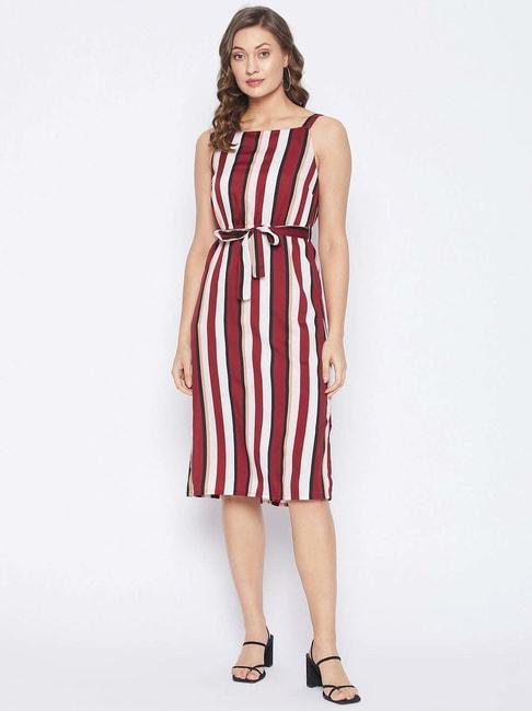 purys maroon striped a-line dress