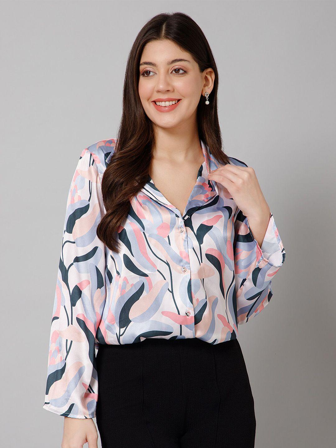 purys relaxed abstract printed satin casual shirt
