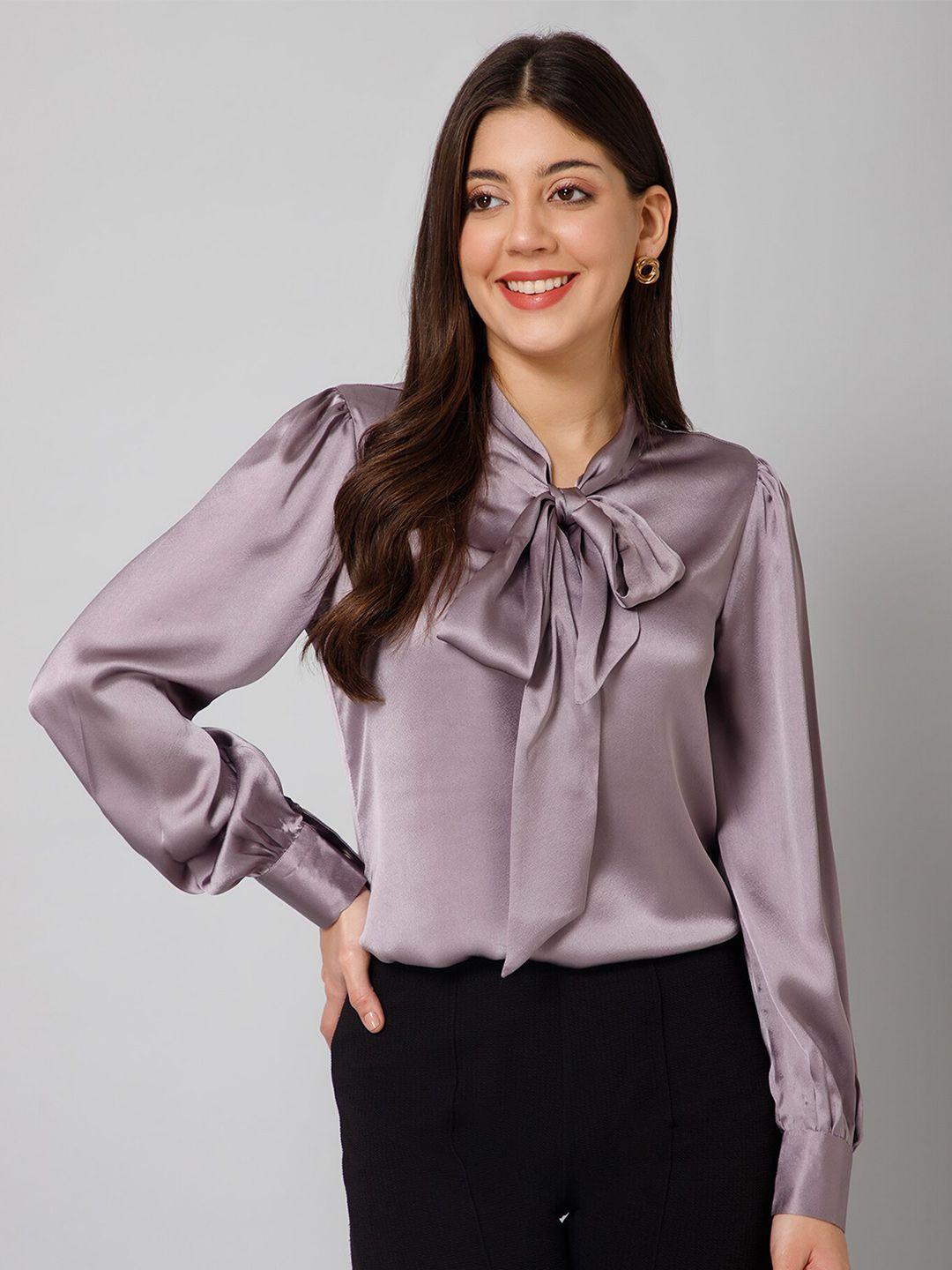 purys tie-up neck cuffed sleeves satin shirt style top