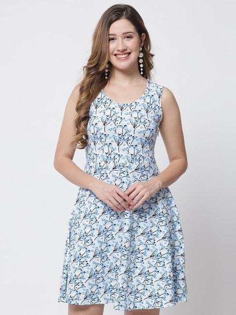 purys white & blue floral print a-line dress