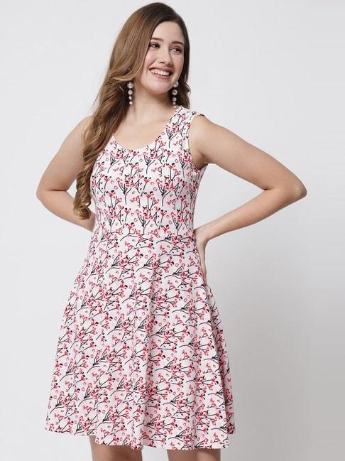 purys white & pink floral print a-line dress
