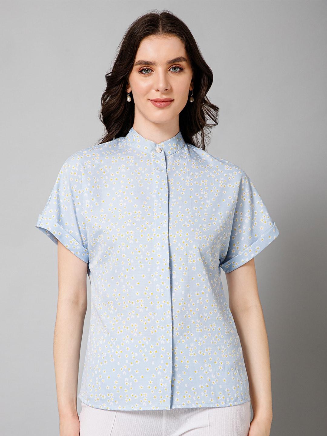 purys women blue standard floral opaque printed casual shirt