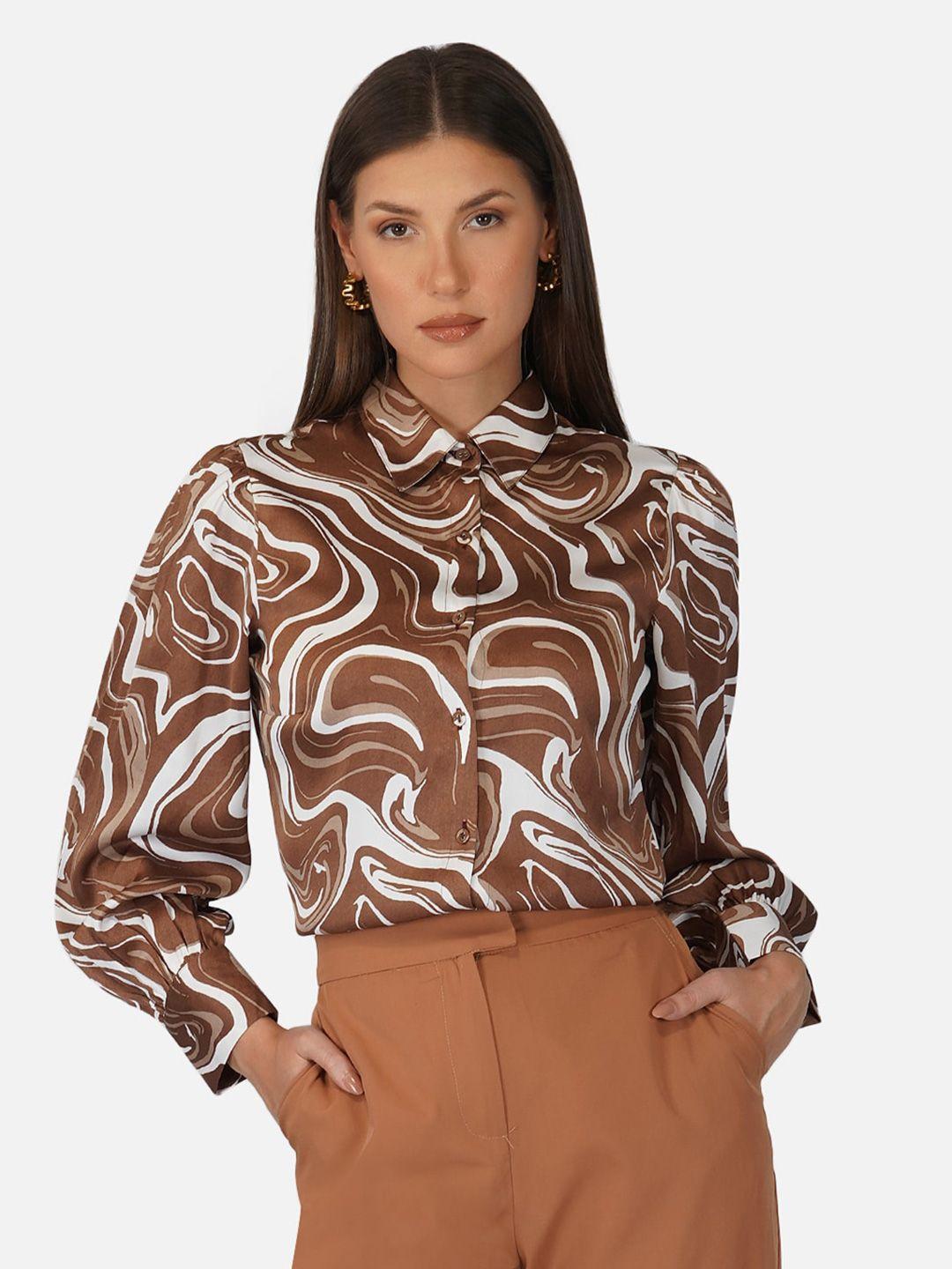 purys women brown smart printed party shirt